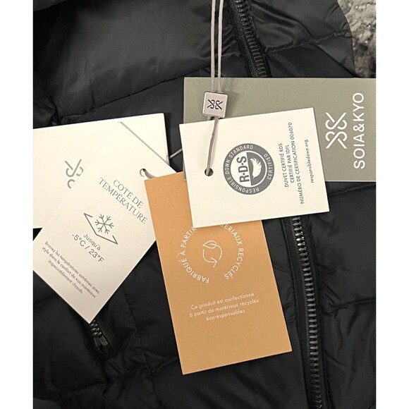 NWT Soia & Kyo Women's S Jacinda Down Puffer Coat Hooded Asymmetric Zip Black - Picture 10 of 15